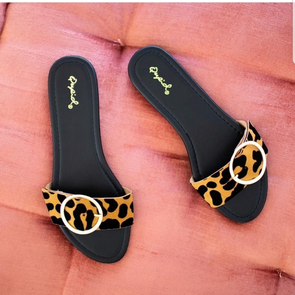 Qupid Shoes - SALE! Leopard Buckle Slide